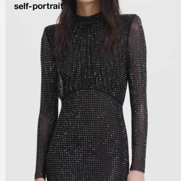 Self-Portrait Dresses & Skirts - Self-Portrait Black Long Sleeve Rhinestone midi Dress